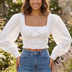 PrettyLittleThing White Lace Trim Peasant Top NWT Cottagecore RenFair Pirate XL